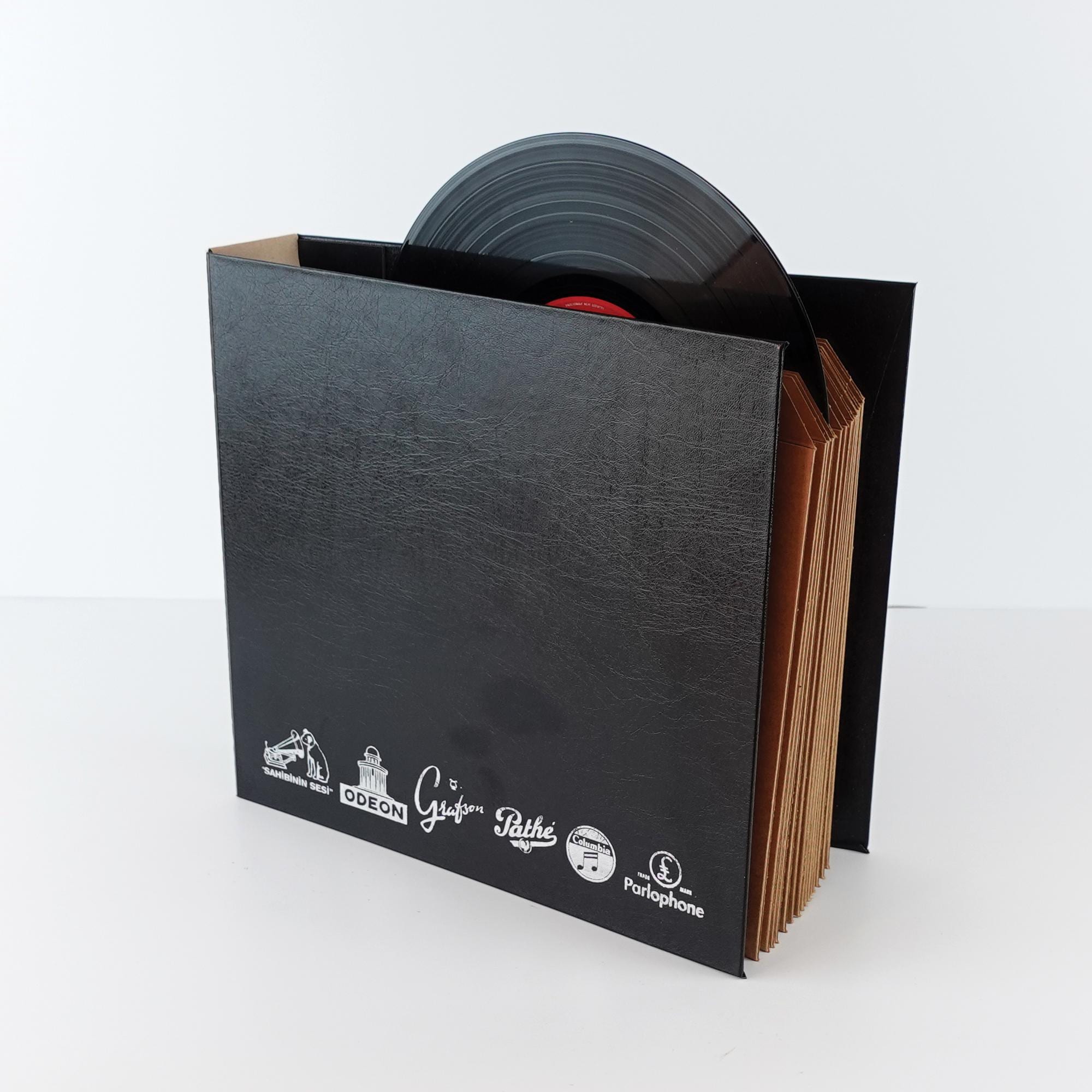 10インチビニールレコードバインダー：ブラックレザー風レトロLP収納