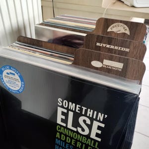 White Engraved Customizable Vinyl Record Dividers, Walnut Veneer