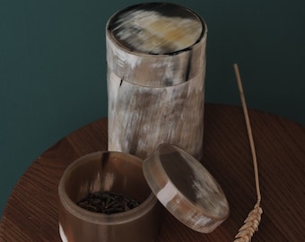 High End Buffalo Horn Tea Caddy, Tea Canister, Coffee ,Sugar cannister,Spice Cannister Set, Cotton Storage , Boîte à thé, Storage Container