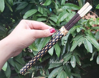 Handmade Rosewood chopstick with bamboo hand woven sleeve, Chopstick Pouch, Custom chopstick gift,Chopstick with sleeves , Wedding favour