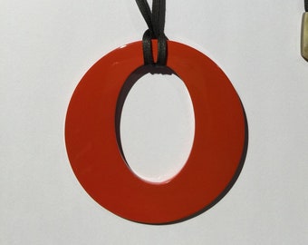 Buffalo Horn and Lacquer Ring Necklace Pendant with adjustable string, Buffalo Horn Pendant , Horn Necklace , Gift for her