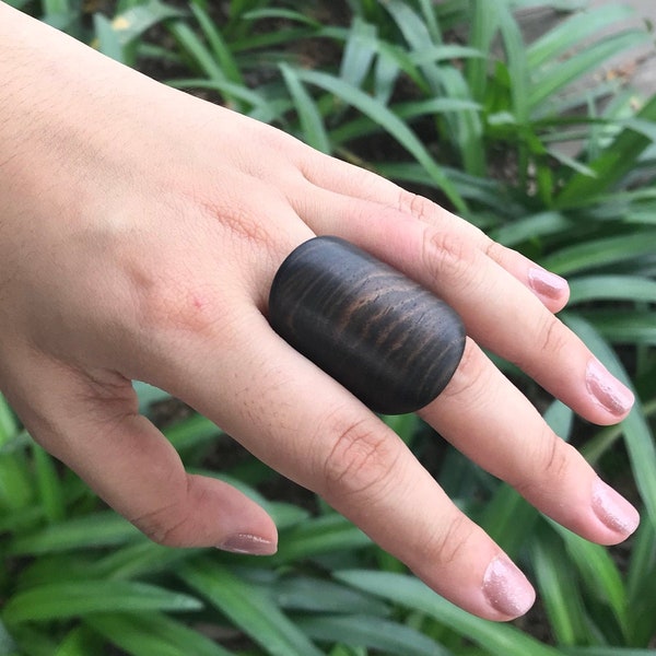 Handmade Chunky Wideband Ebony Ring, Wooden Ring, Oversized Ring , Genuine Ebony , Wideband Ring , Gift for her, Statement Ring, Hobo Hippie