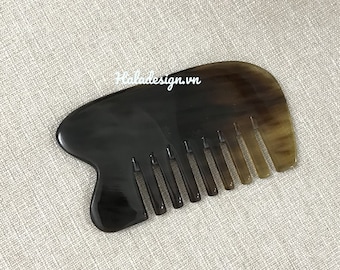 Pocket Buffalo Horn Guasha Comb, Scalp Massage, Face Comb , Anti static comb, Gua sha Tool, Massage Comb