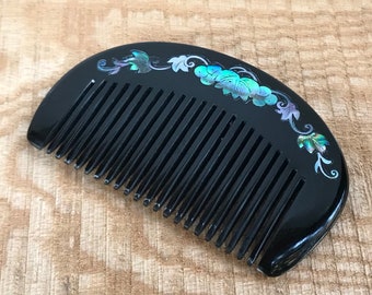 Black Buffalo horn and Abalone Inlaid, Hair Brush, Hair accessory, Oriental Hair Accessory , Japanese Hair Comb , Kushi comb, Kanzashi comb