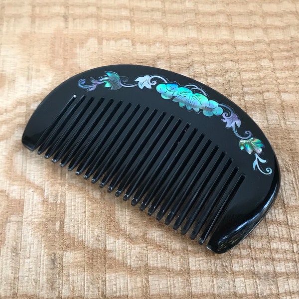 Black Buffalo horn and Abalone Inlaid, Hair Brush, Hair accessory, Oriental Hair Accessory , Japanese Hair Comb , Kushi comb, Kanzashi comb