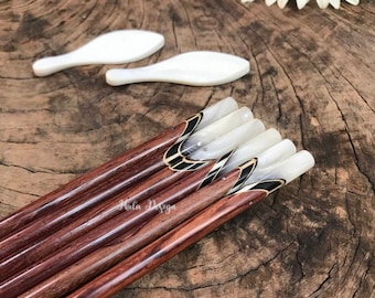 Personalized Japanese rosewood chopstick with marble tip, Rosewood chopstick , Japanese chopsticks , Engraving Chopsticks , Wedding favors