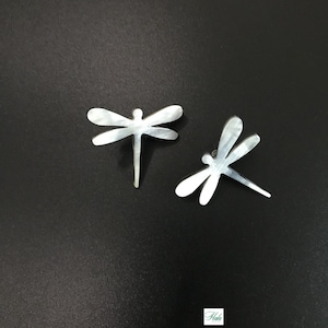 Può includere: Un paio di orecchini a forma di libellula in argento. Gli orecchini sono in metallo e hanno un design delicato e dettagliato.