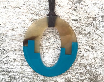 Asymmetrical Lacquer Buffalo Horn Pendant With Adjustable String, Buffalo Horn Pendant , Horn Necklace , Mother's day