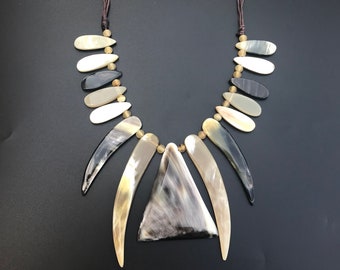 Tribal Collar Bib Chunky horn Necklace, Boho Necklace, Tribal Jewelry, Ethnic Jewelry ,Statement Jewelry, Buffalo horn Jewelry, Necklace