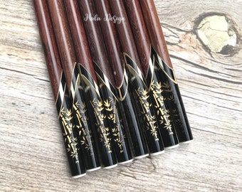 Personalized Rosewood chopstick with Resin tip with Handpainted Bamboo, Chinese style chopsticks , Engraving Chopsticks , Wooden Chopstick