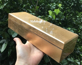 Rechthoekige opbergdoos Regency zwart en bladgoud lak, bestek opbergdoos bestek, opbergdoos, doos eetstokjes, bestekdoos