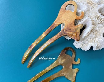 Minimalist Modern Cat Horn Hair Stick - Handmade Horn Hair Fork for Chignon Updo - Statement Hair Accessory for Women