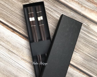 Juego de 2 pares de palillos con caja, regalo de palillos personalizados con grabado, caja con palillos, regalo de boda, recuerdo de boda, palillos japoneses