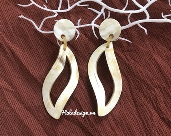 Buffalo Horn Earrings with Hypoallergenic Stainless Steel Studs, Buffalo Horn Jewelry , Boho Earrings, Horn Carving Earrings