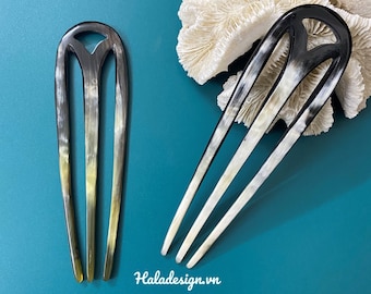 Horquilla de cuerno para moño, horquilla francesa, horquilla en forma de U, palillo para el cabello de cuerno, accesorios para el cabello para mujer, horquilla de cuerno de búfalo natural