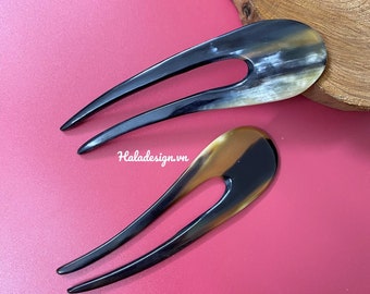 Horn Chignon Pin, French Hairpin, U Shaped Hair Pin, Horn Hair Pin, French Pin, Swerve U Pin , Natural Buffalo Horn Hair Pin, Hair Pick