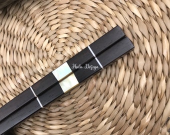 Personalized Chinese ebony chopstick with Mother of pearl inlaid , Black Ebony Chopsticks, Chinese chopsticks , Engraving Chopsticks