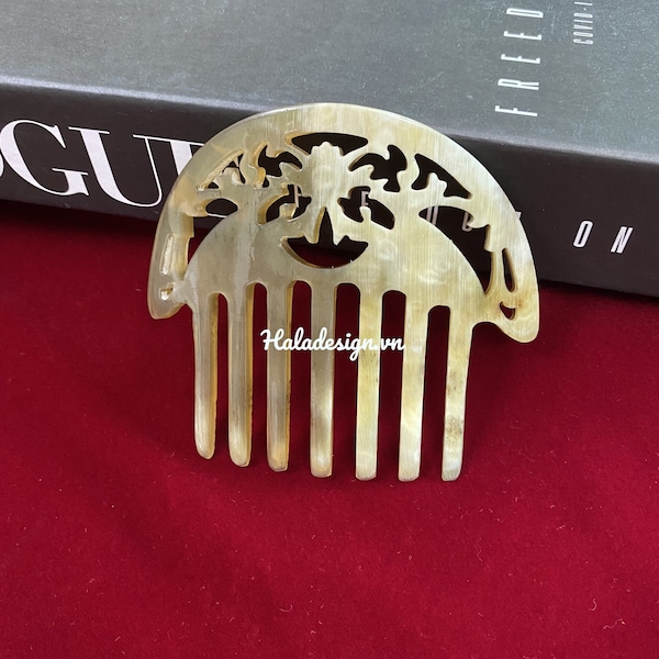 Art Nouveau Hair Comb, 7 Prongs Hair Comb, Lacey Design , style hair accessory,Horn Carving, Hair Fork,Mantilla Filigree