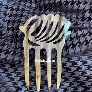 Art Nouveau Hair Comb, 4 Prongs Hair Comb, style hair accessory,Horn Carving, Hair Fork,Mantilla Filigree, Hair accessory