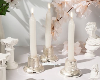 Hammered Silver Plated Copper Candlestick Holder | Heavyweight Taper Candle Holder |  Candlestick Holder | Dinner Candle Holder |Table Decor