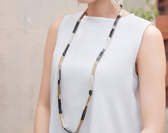 Two-Tone Texture Horn Necklace , Buffalo Horn Jewelry , Long Buffalo Horn Necklace , Boho Necklace
