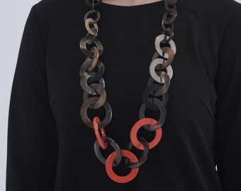 Buffalo horn and lacquer chain necklace-Buffalo Horn Necklace - Chain Necklace - Statement Necklace -Gift for her - Gift for mom