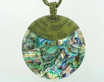 Geometric Abalone Seashell Pendant with Linen Multi Cord String , Paua Pendant , Abalone Necklace, Shell Jewelry , Gift for mom
