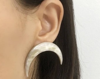 Crescent Moon Stud Earrings with Hypoallergenic Stainless Steel Studs , Moon Earrings , Double Horn earrings