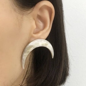 Crescent Moon Earrings - Double Horn Earrings - Big Hoop