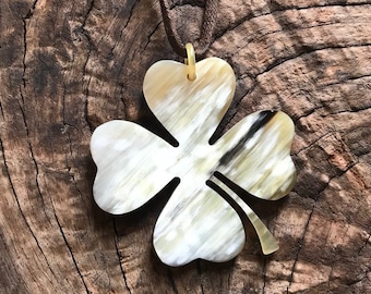 Buffalo Horn Pendant, Shamrock Four Leaf Clover Pendant , Lucky clover Pendant,Buffalo Horn Jewelry ,Boho Jewelry, Vietnam horncraft