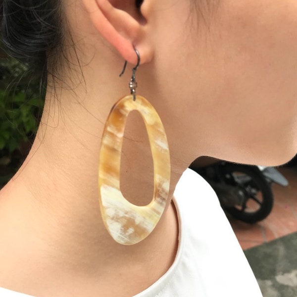 Chunky Horn Earrings, Ethnic Earrings, Tribal Earrings ,Buffalo Horn Jewelry ,Big Earrings, Handmade Earrings, Boho Jewelry s