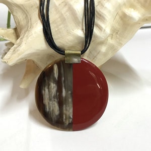 Lacquered Buffalo Horn Pendant with multi Cord Linen String