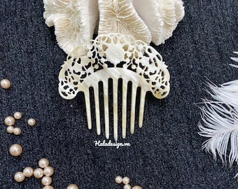 Art Nouveau Fan Hair Comb, Gibson Hair Comb, Hair Ornament , style hair accessory,Horn Carving, Hair Fork, Mantilla Filigree , Hair  Brooch