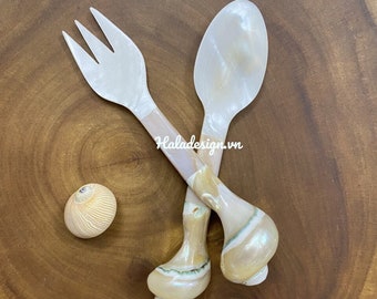 Custom engraved Turbo Shell Fork & Spoon Length= 16cm , Sugar Tea Coffee Scoop, Caviar Spoon, Shell Utensils , Caviar Set, Pisces gift
