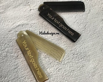 Engraved Fold Comb - Custom Buffalo Horn Comb - Personalized Beard Brush - Beard Comb Customized - Grooming Comb - Fold Up Comb