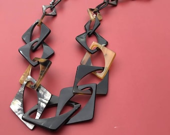 Buffalo Horn Necklace,Buffalo horn necklace,Geometric necklace, Graduated Chain Link Necklace, Boho Jewelry