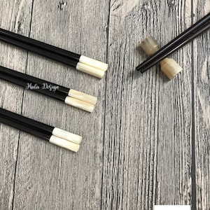 Set of 5 handmade ebony chopstick with mother of pearl tip and Chopstick rest ,  Wooden chopstick,Handmade chopstick , Black Ebony Chopstick