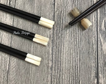 Set of 5 handmade ebony chopstick with mother of pearl tip and Chopstick rest ,  Wooden chopstick,Handmade chopstick , Black Ebony Chopstick