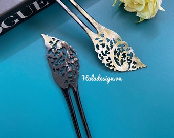 Horquilla francesa de cuerno tallado a mano, accesorio para el cabello de mujer, horquilla de cuerno de búfalo natural.