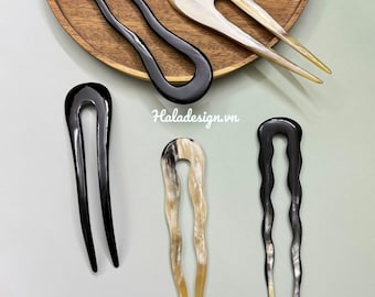 Handmade Buffalo Horn Hair Fork, Natural Horn Hair Pin, Minimalist U Shaped Hair Stick, French Twist Bun Pin for Women