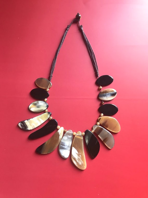 Buffalo Horn Tribal Bib Necklace Tribal Jewelry Ethnic Jewelry