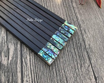 Handmade ebony chopsticks with abalone tip and horn chopstick rest, Wooden chopsticks,Handmade chopsticks , Rosewood Chopstick