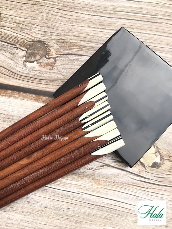 Engraved Fine Dining Twisted Dark Brown Wood Chopsticks & Chopstick Bamboo  Box