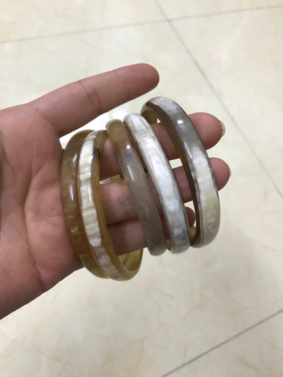 Set 7 Natural Buffalo Horn Bangle, Bracelet Set, Horn