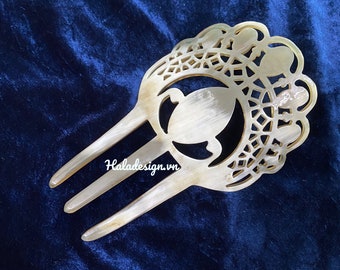 アールヌーボー ティアラ ヘアコーム、3本爪ヘアコーム、スタイル ヘアアクセサリー、ホーン彫刻、ヘアフォーク、マンティラ フィリグリー、ヘアアクセサリー