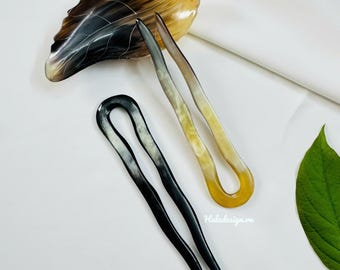 Horquilla de cuerno para moño, horquilla francesa, horquilla en forma de U, palillo para el cabello de cuerno, accesorios para el cabello para mujer, horquilla de cuerno de búfalo natural