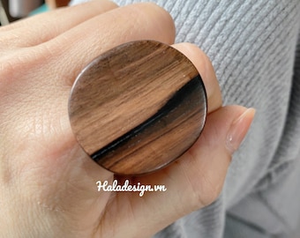 Handmade Statement Ebony Chunky Round Ring, Wooden Ring, Oversized Ring , Genuine Ebony ,Big round circle disc ring , Gift for her