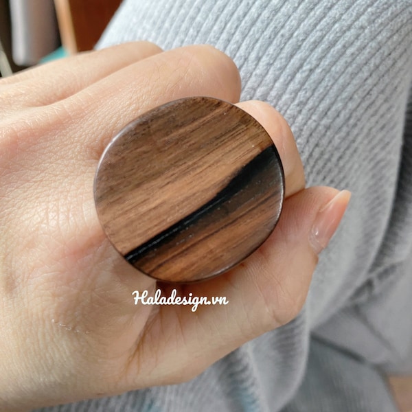 Handmade Statement Ebony Chunky Round Ring, Wooden Ring, Oversized Ring , Genuine Ebony ,Big round circle disc ring , Gift for her