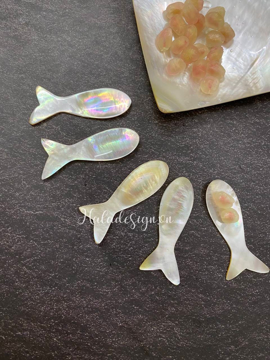 1 pc Custom Fish Golden Mother of Pearl Spoon (L= 6.6 cm) , Caviar Spoon, Short Condiment Spoons, Caviar Set, Personalised Spoon