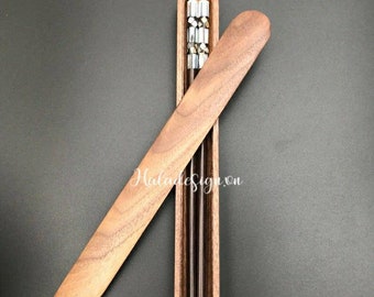 Boîte personnalisée de baguettes en bois de noyer, cadeau de baguettes personnalisé, boîte avec baguette, cadeau de mariage, personnalisé, boîte de baguettes de voyage, faveur de mariage